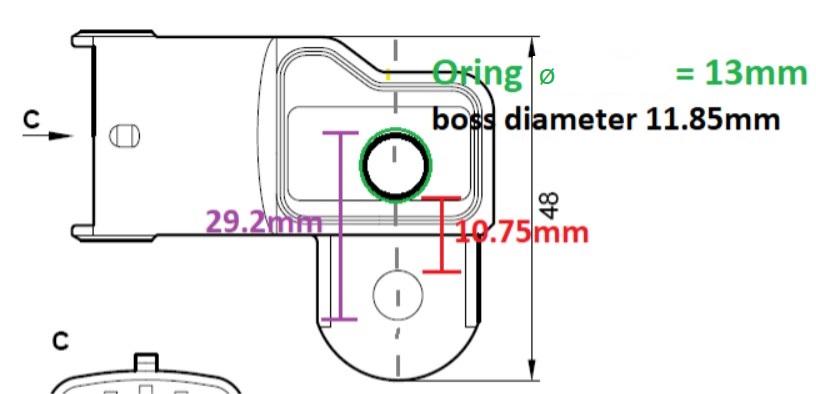 Bosch 3 Bar TMap Map Sensor with IAT Physical Dimensions
